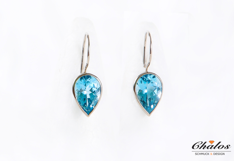 Ohrringe Weißgold 750er mit Blau Topas
