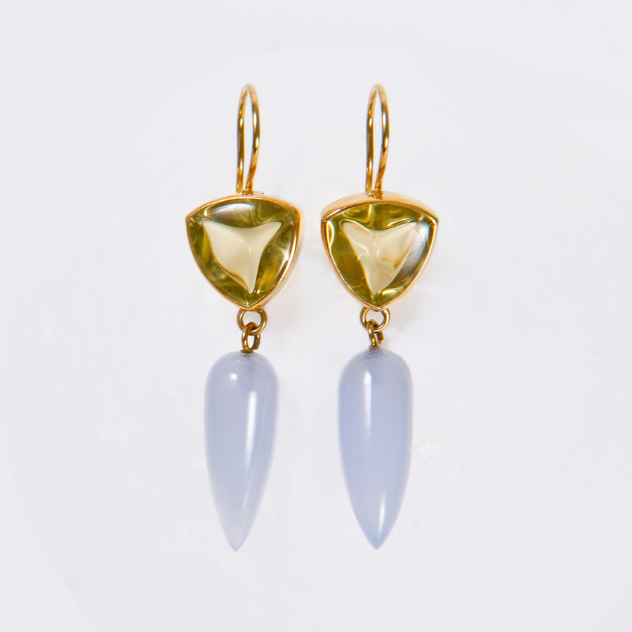 Ohrhänger 750er Gold mit Lemon Citrin und Chalzedon