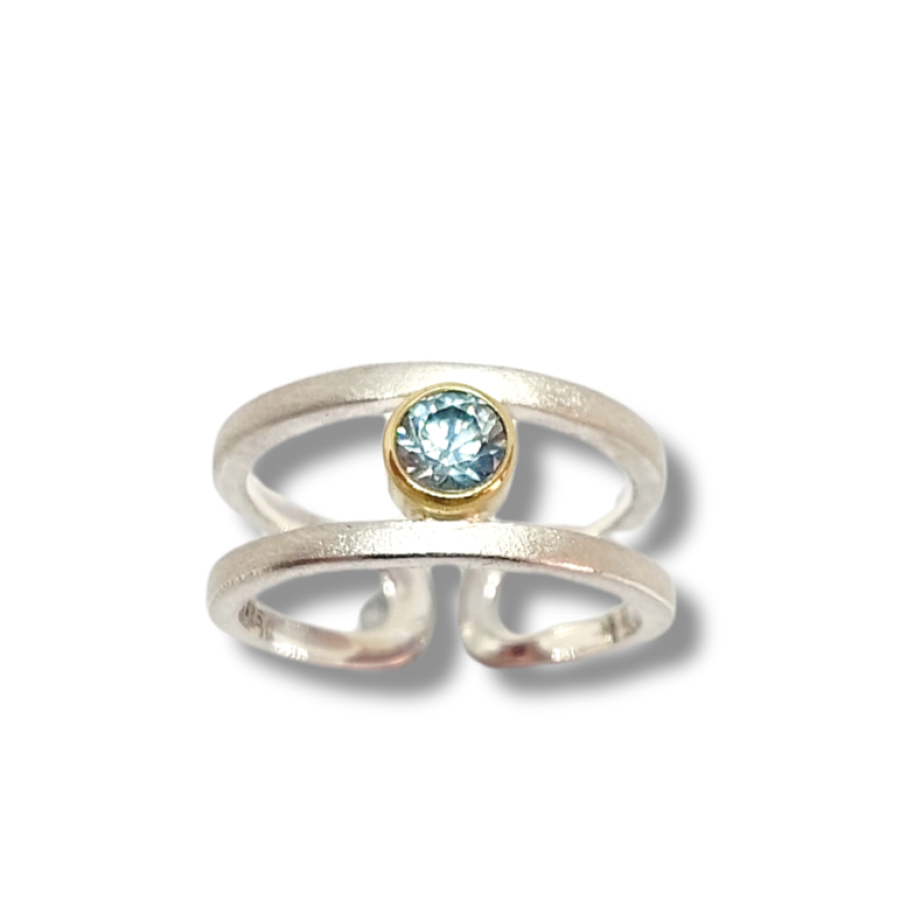Bicolor Ring Silber und Gold mit Natur Zirkon