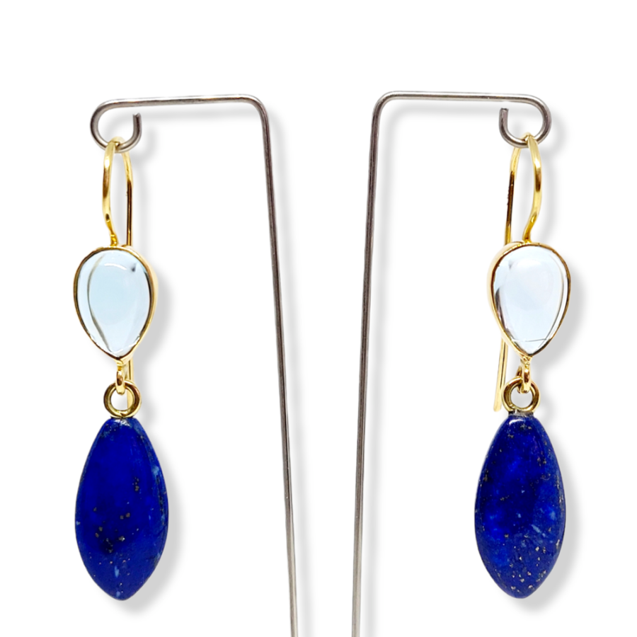 Ohrhänger 750er Gelbgold mit Topas und Lapislazuli