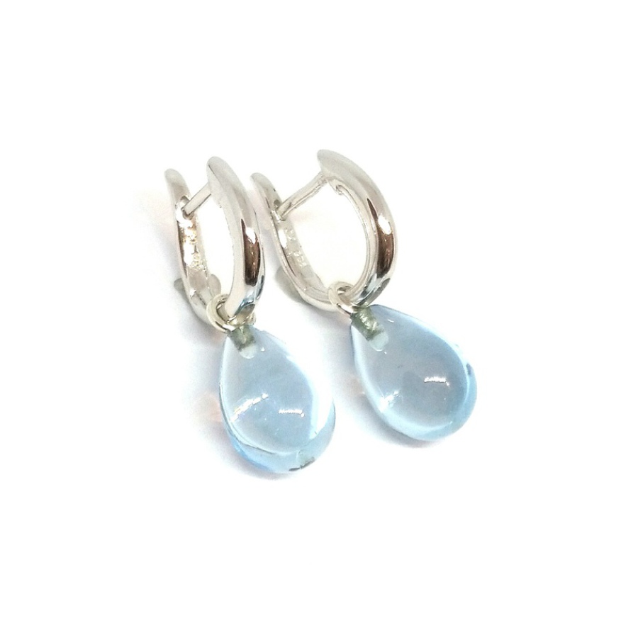 Silber Ohrcreolen mit Blau Topas