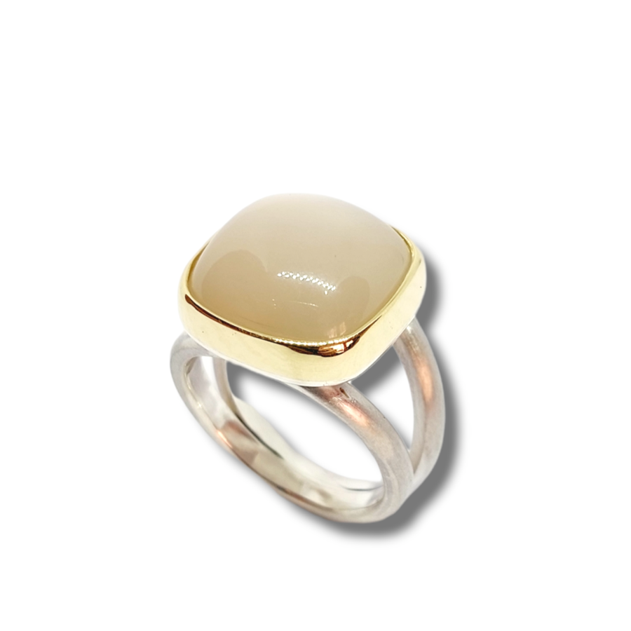 Bicolor Ring Silber und Gold mit Mondstein